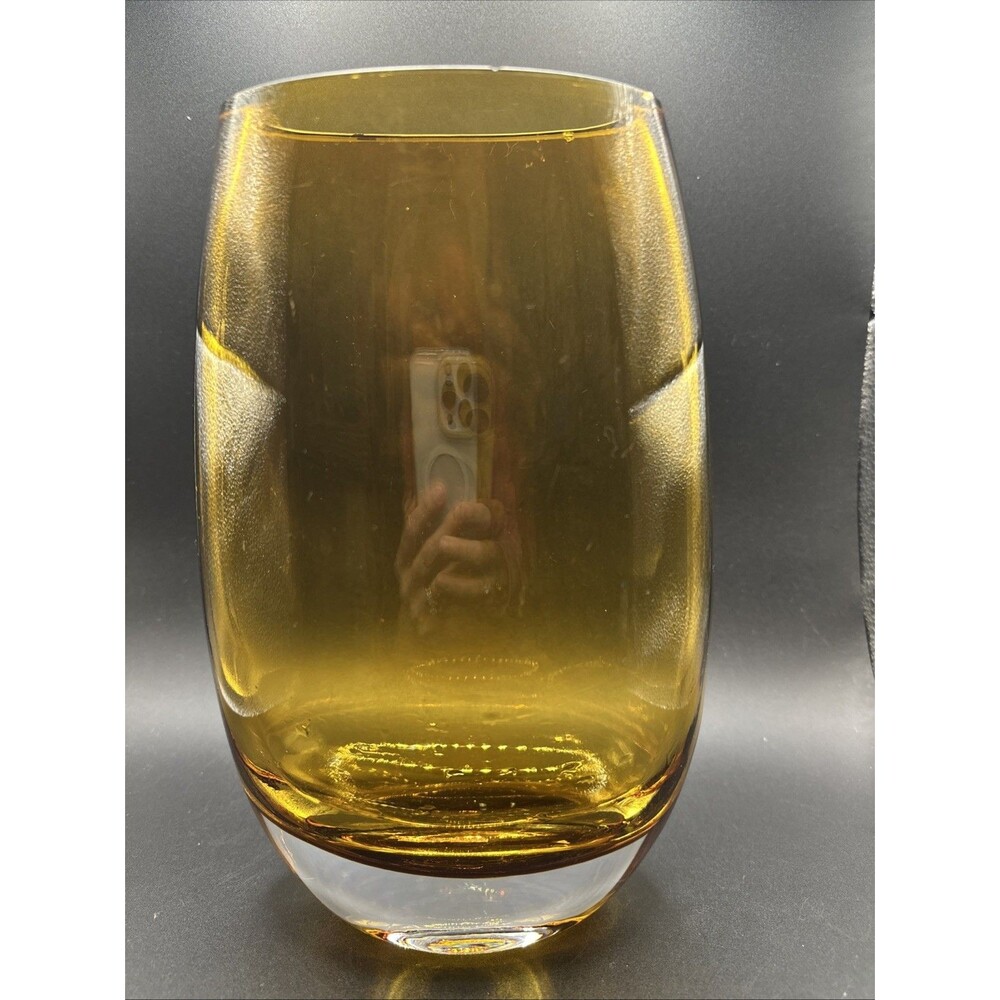 Signed quality J Badash Glass 10" European Mouth Blown amber Sommerso Vase